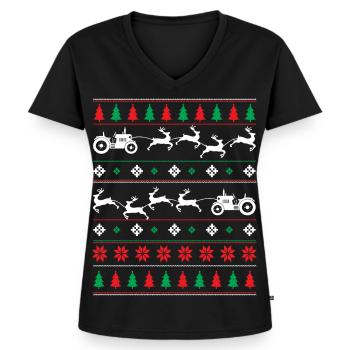 Landwirt - Ugly Christmas - Frauen Premium Bio T-Shirt mit V-Ausschnitt - Schwarz - Vorne - AI Model Female 172 light (172cm)