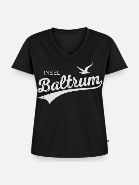 Baltrum-Logo Möwe - Frauen Premium Bio T-Shirt mit V-Ausschnitt - Schwarz