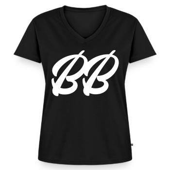 BB - Women's Premium Organic V-neck T-shirt - black - Front - AI Model Female 172 light (172cm)