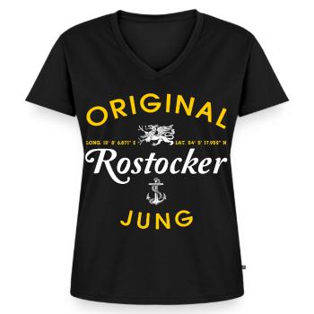 Original Rostocker Jung - Frauen Premium Bio T-Shirt mit V-Ausschnitt - Schwarz - Vorne - AI Model Female 172 light (172cm)
