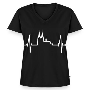 Köln Herzschlag Skyline Kölner Dom Herz Für Kölle - Frauen Premium Bio T-Shirt mit V-Ausschnitt - Schwarz - Vorne - AI Model Female 172 light (172cm)