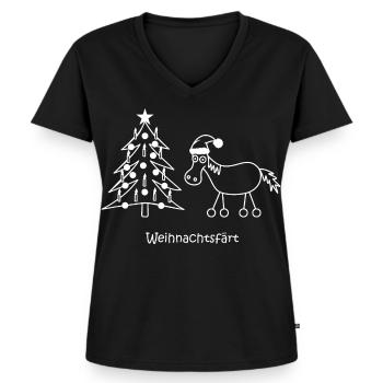 weihnachtsfaert, Weihnachten färt Pferd auf Rädern - Frauen Premium Bio T-Shirt mit V-Ausschnitt - Schwarz - Vorne - AI Model Female 172 light (172cm)