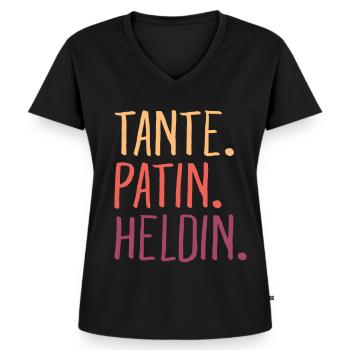 Tante Patin Heldin Geschenk für Patentante - Frauen Premium Bio T-Shirt mit V-Ausschnitt - Schwarz - Vorne - AI Model Female 172 light (172cm)