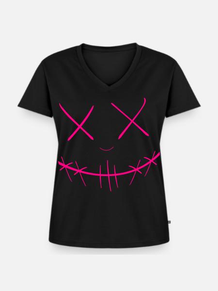 Gesicht - Frauen Premium Bio T-Shirt mit V-Ausschnitt - Schwarz