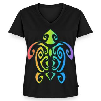 Tortue polynésienne arc-en-ciel - T-shirt encolure en V Premium bio Femme - noir - Devant - AI Model Female 172 light (172cm)