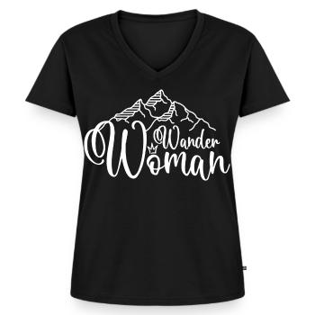 Wander Woman Wanderwoman - Frauen Premium Bio T-Shirt mit V-Ausschnitt - Schwarz - Vorne - AI Model Female 172 light (172cm)
