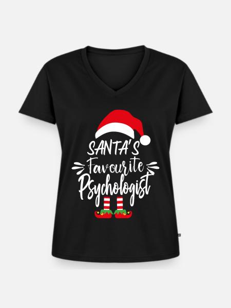 Santas Lieblingspsychologe - Frauen Premium Bio T-Shirt mit V-Ausschnitt - Schwarz