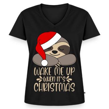 Weck mich wenn es Weihnachten ist Faultier - Frauen Premium Bio T-Shirt mit V-Ausschnitt - Schwarz - Vorne - AI Model Female 172 light (172cm)
