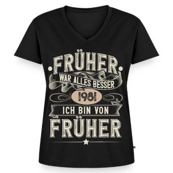 1981 Geburtstag Geburtsjahr Jahrgang - Frauen Premium Bio T-Shirt mit V-Ausschnitt - Schwarz - Vorne - AI Model Female 172 light (172cm)