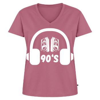 90er Kopfhörer Retro - Frauen Premium Bio T-Shirt mit V-Ausschnitt - Mauve - Vorne - AI Model Female 172 dark (172cm)