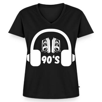 90er Kopfhörer Retro - Frauen Premium Bio T-Shirt mit V-Ausschnitt - Schwarz - Vorne - AI Model Female 172 light (172cm)