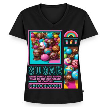 Zucker Mensch - Frauen Premium Bio T-Shirt mit V-Ausschnitt - Schwarz - Vorne - AI Model Female 172 light (172cm)