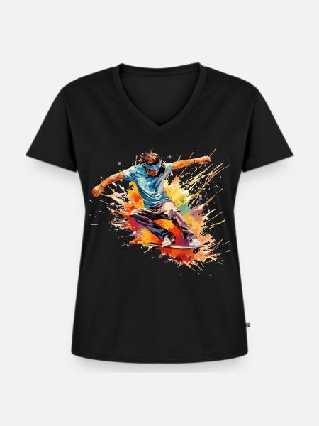 Skater Splash Freestyle Retro - Frauen Premium Bio T-Shirt mit V-Ausschnitt - Schwarz