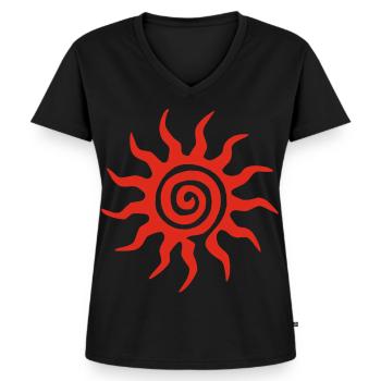 Spirale Rote Sonne - Frauen Premium Bio T-Shirt mit V-Ausschnitt - Schwarz - Vorne - AI Model Female 172 light (172cm)