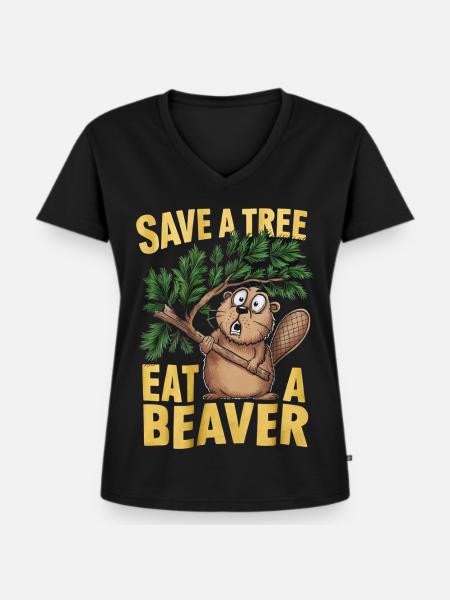 Lustiger Biber Waldtier Spruch - Frauen Premium Bio T-Shirt mit V-Ausschnitt - Schwarz