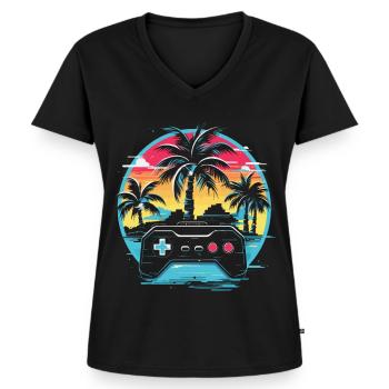 Jeux Vidéo Vaporwave - T-shirt encolure en V Premium bio Femme - noir - Devant - AI Model Female 172 light (172cm)