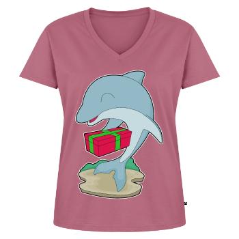 Forfait Noël Dauphin - T-shirt encolure en V Premium bio Femme - mauve - Devant - AI Model Female 172 dark (172cm)
