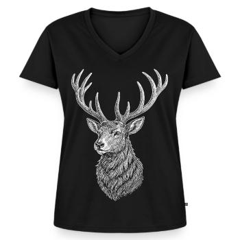 Hirsch - Frauen Premium Bio T-Shirt mit V-Ausschnitt - Schwarz - Vorne - AI Model Female 172 light (172cm)