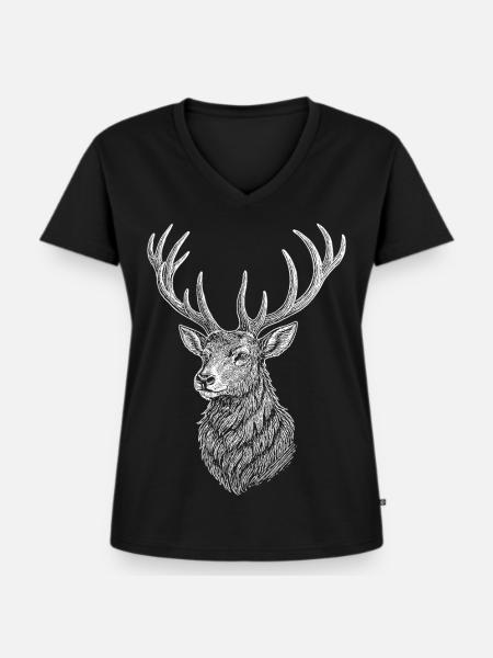 Hirsch - Frauen Premium Bio T-Shirt mit V-Ausschnitt - Schwarz
