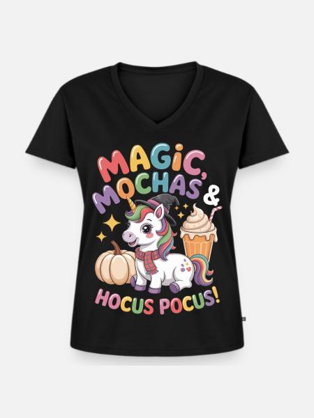 Magischer Einhorn Halloween Spaß - Frauen Premium Bio T-Shirt mit V-Ausschnitt - Schwarz