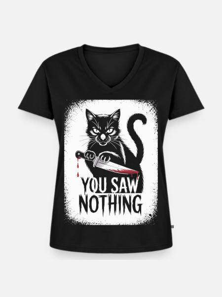 Düstere Katzen-Motiv mit Blutigem Messer - Frauen Premium Bio T-Shirt mit V-Ausschnitt - Schwarz