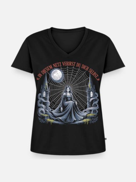 Gothic Spinnennetz Frau Shirt - Frauen Premium Bio T-Shirt mit V-Ausschnitt - Schwarz