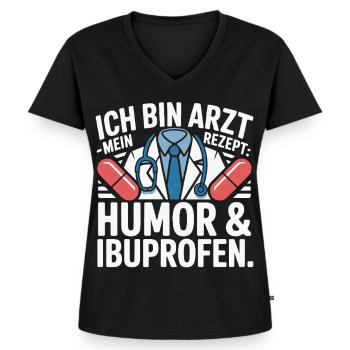 Humorvoller Arzt Spruch Druck - Frauen Premium Bio T-Shirt mit V-Ausschnitt - Schwarz - Vorne - AI Model Female 172 light (172cm)