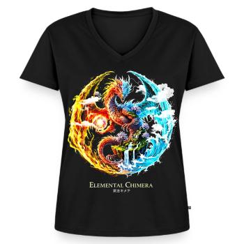 Elemental Chimera – Fire & Water Dragon  - Frauen Premium Bio T-Shirt mit V-Ausschnitt - Schwarz - Vorne - AI Model Female 172 light (172cm)
