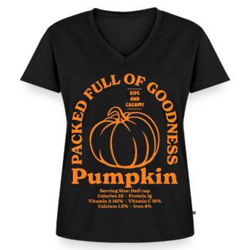 Kürbis - Frauen Premium Bio T-Shirt mit V-Ausschnitt - Schwarz - Vorne - AI Model Female 172 light (172cm)