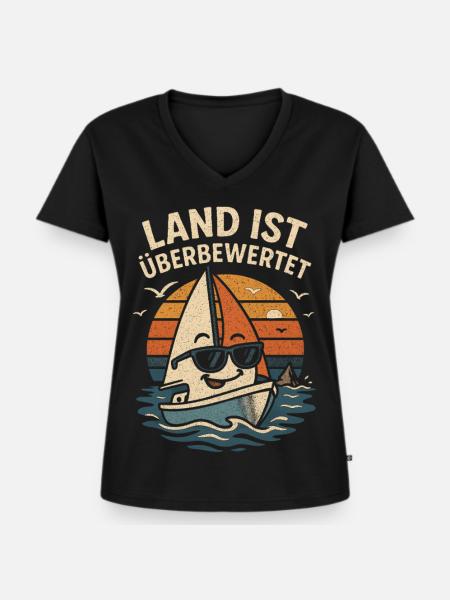 Überbewertetes Land Surfboot - Frauen Premium Bio T-Shirt mit V-Ausschnitt - Schwarz