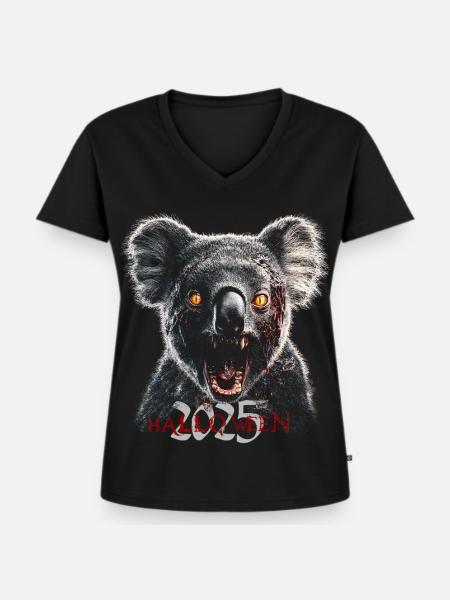 Zombie Koala Halloween Schrecken - Frauen Premium Bio T-Shirt mit V-Ausschnitt - Schwarz