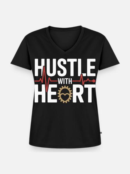 Hustle mit Herz Geardesign - Frauen Premium Bio T-Shirt mit V-Ausschnitt - Schwarz