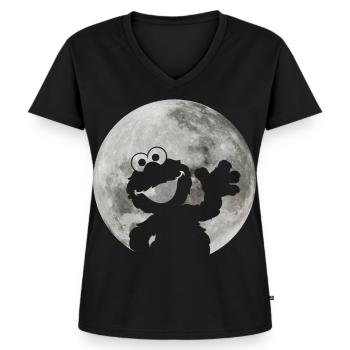 Sesamstraße Elmo Im Vollmond - Frauen Premium Bio T-Shirt mit V-Ausschnitt - Schwarz - Vorne - AI Model Female 172 light (172cm)