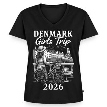 Dänemark Mädelsreise 2026 - Frauen Premium Bio T-Shirt mit V-Ausschnitt - Schwarz - Vorne - AI Model Female 172 light (172cm)