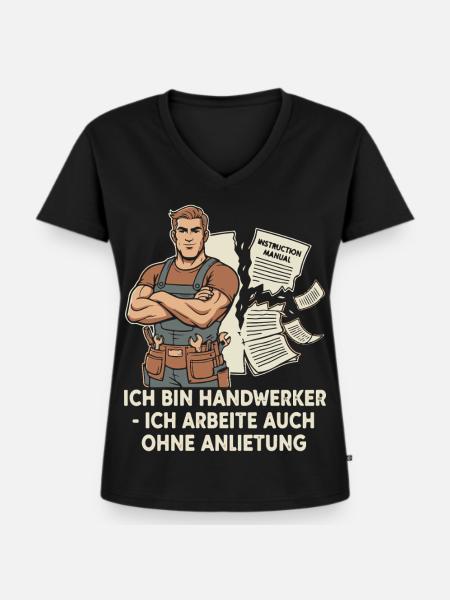 Handwerker Mut Ohne Anleitung - Frauen Premium Bio T-Shirt mit V-Ausschnitt - Schwarz