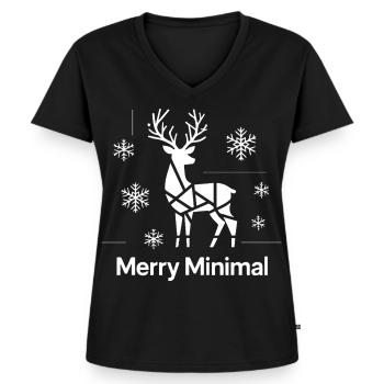Geometrischer Hirsch Minimal Weinachts Motiv - Frauen Premium Bio T-Shirt mit V-Ausschnitt - Schwarz - Vorne - AI Model Female 172 light (172cm)