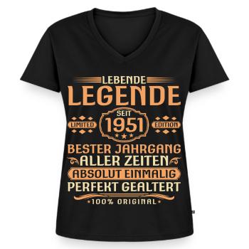 75ème Anniversaire - Légende depuis 1951 Millésime - T-shirt encolure en V Premium bio Femme - noir - Devant - AI Model Female 172 light (172cm)