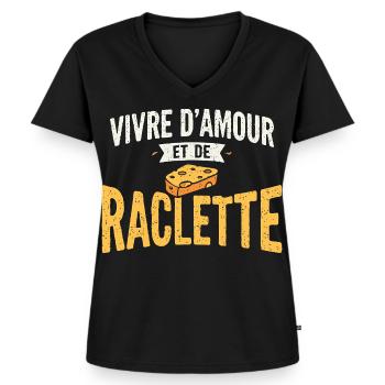 Raclette Fromage Cadeau Humour Hiver Savoie - T-shirt encolure en V Premium bio Femme - noir - Devant - AI Model Female 172 light (172cm)