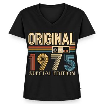 Gamer 50. Geburtstag 50 Jahre Original 1975  - Frauen Premium Bio T-Shirt mit V-Ausschnitt - Schwarz - Vorne - AI Model Female 172 light (172cm)