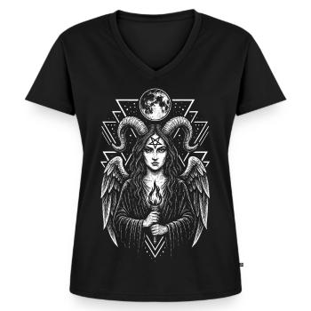 Dämonin Lilith Hexe Dunkle Magie Okkult Symbol - Frauen Premium Bio T-Shirt mit V-Ausschnitt - Schwarz - Vorne - AI Model Female 172 light (172cm)