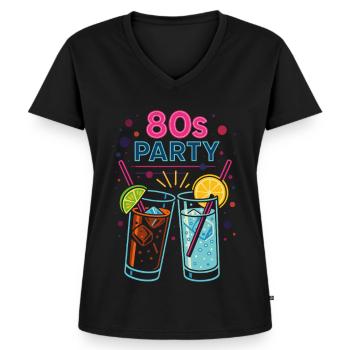 80s Party Neon Drinks - Women's Premium Organic V-neck T-shirt - black - Front - AI Model Female 172 light (172cm)