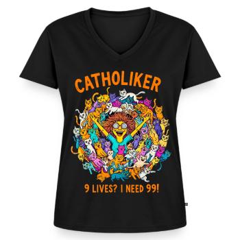 Katzoholiker - Nur noch eine Katze!  - Frauen Premium Bio T-Shirt mit V-Ausschnitt - Schwarz - Vorne - AI Model Female 172 light (172cm)