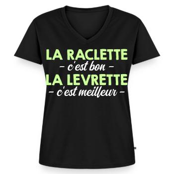 La Raclette c'est Bon La Levrette c'est Meilleur - T-shirt encolure en V Premium bio Femme - noir - Devant - AI Model Female 172 light (172cm)
