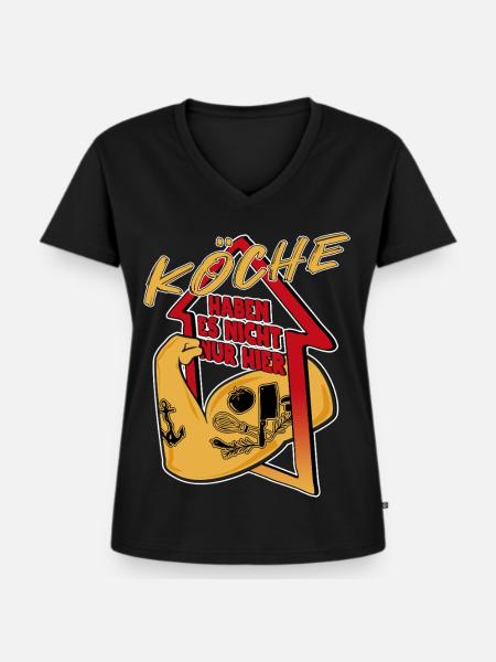 Koch - Frauen Premium Bio T-Shirt mit V-Ausschnitt - Schwarz
