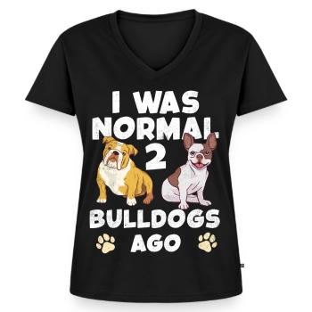 Ich war normal bis zwei Bulldoggen kamen - Frauen Premium Bio T-Shirt mit V-Ausschnitt - Schwarz - Vorne - AI Model Female 172 light (172cm)