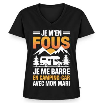 Ich bin verrückt Ich fahre mit einem Wohnmobil Humor - Frauen Premium Bio T-Shirt mit V-Ausschnitt - Schwarz - Vorne - AI Model Female 172 light (172cm)