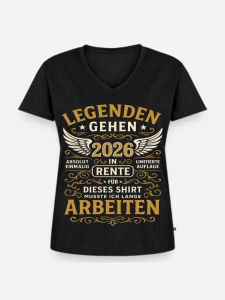 Rente 2026, Legende arbeitet - Frauen Premium Bio T-Shirt mit V-Ausschnitt - Schwarz