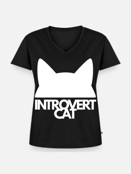 Introvertierte Katzensilhouette - Frauen Premium Bio T-Shirt mit V-Ausschnitt - Schwarz
