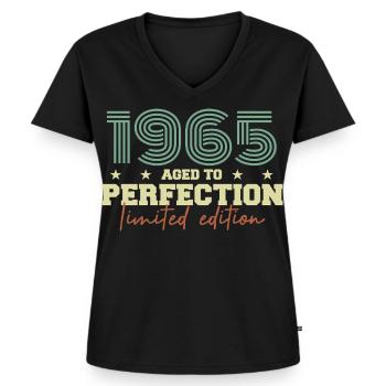 1965 - Frauen Premium Bio T-Shirt mit V-Ausschnitt - Schwarz - Vorne - AI Model Female 172 light (172cm)