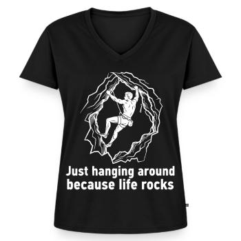 Life Rocks Bouldering Climbing Fun Design - Women's Premium Organic V-neck T-shirt - black - Front - AI Model Female 172 light (172cm)
